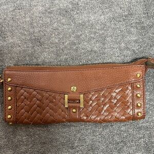 Cole Haan Tan Leather Wristlet with Gold Studs